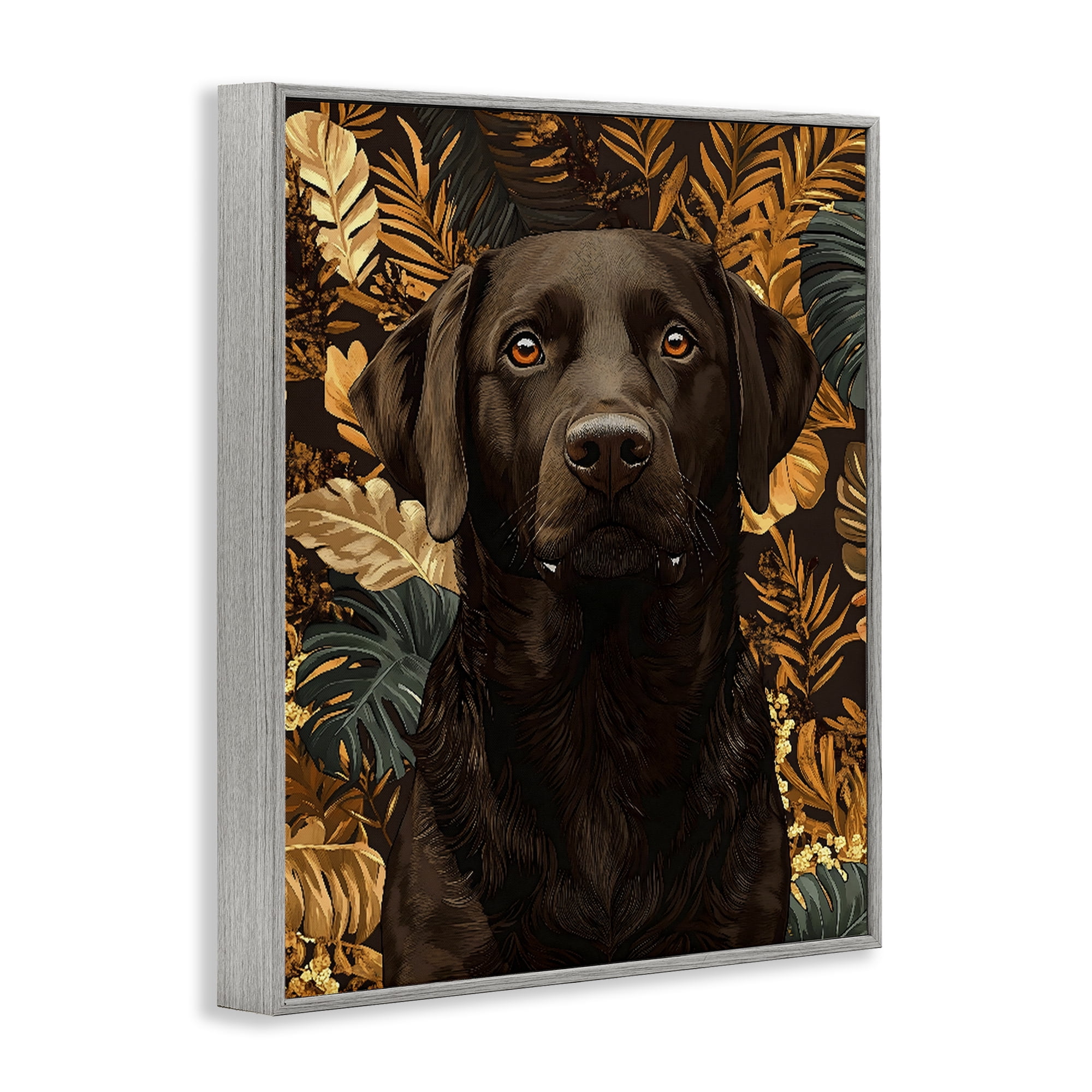 Stupell Industries Labrador with Golden Leaves Gray Framed Giclee Art, design by Creative Studio