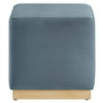 thumbnail image 3 of Tilden 17" Square Performance Velvet Upholstered Ottoman in Cadet Blue Natural, 3 of 9