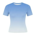 thumbnail image 4 of jobturf Womens Tops Trendy Crew Neck Slim Fitted Short Sleeve Shirts Summer Fashion Gradient Basic Tees Holiday Beach Vacation Blouses S-XXXL, 4 of 8