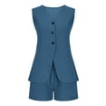 thumbnail image 6 of Oplxuo Women's 2 Piece Outfits Dressy V Neck Blazer Vest Tank Tops Shorts Sets Matching Summer Office Work Suits, 6 of 7