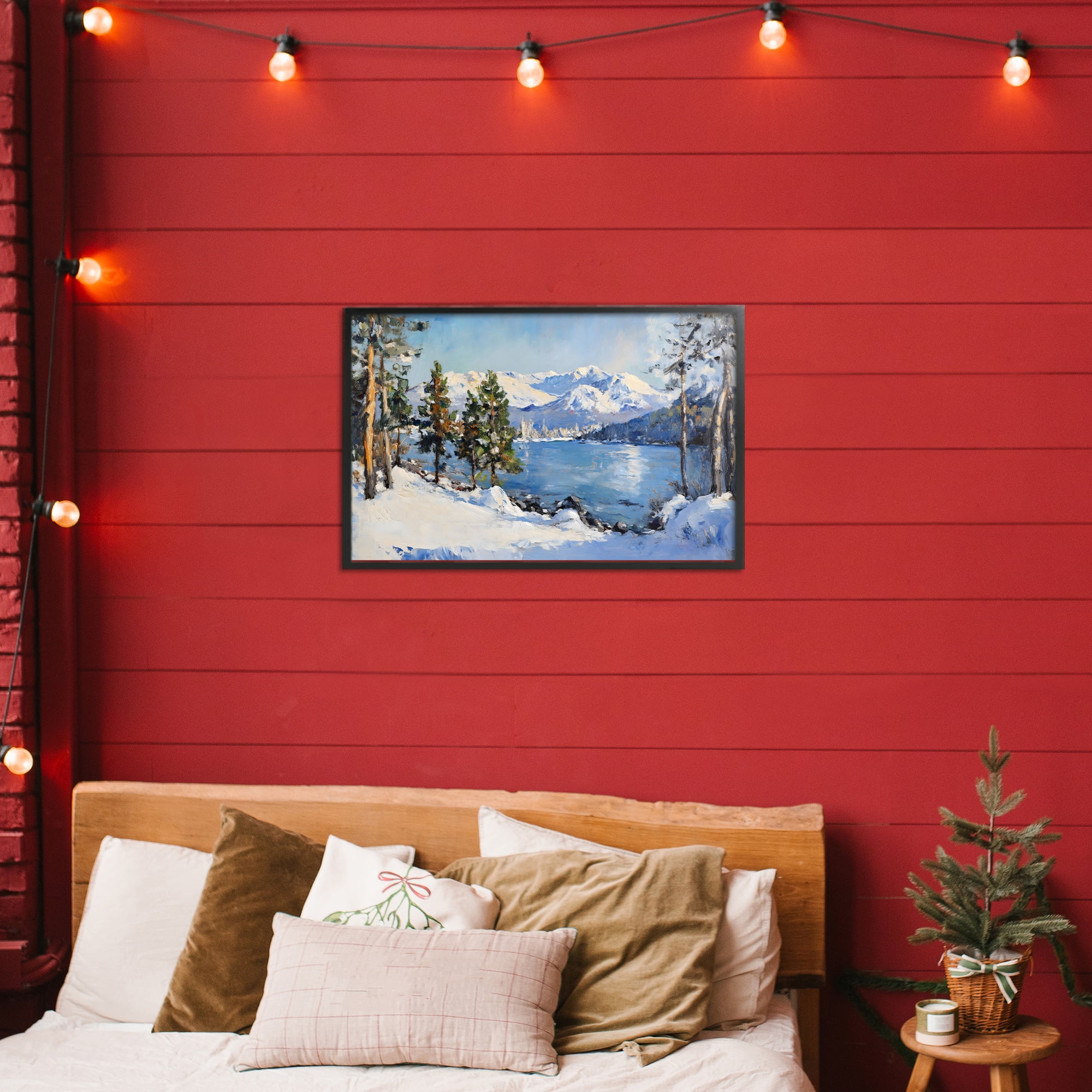 Winter Mountain Lake Black Framed Giclee Art, design by Petal Prints Design