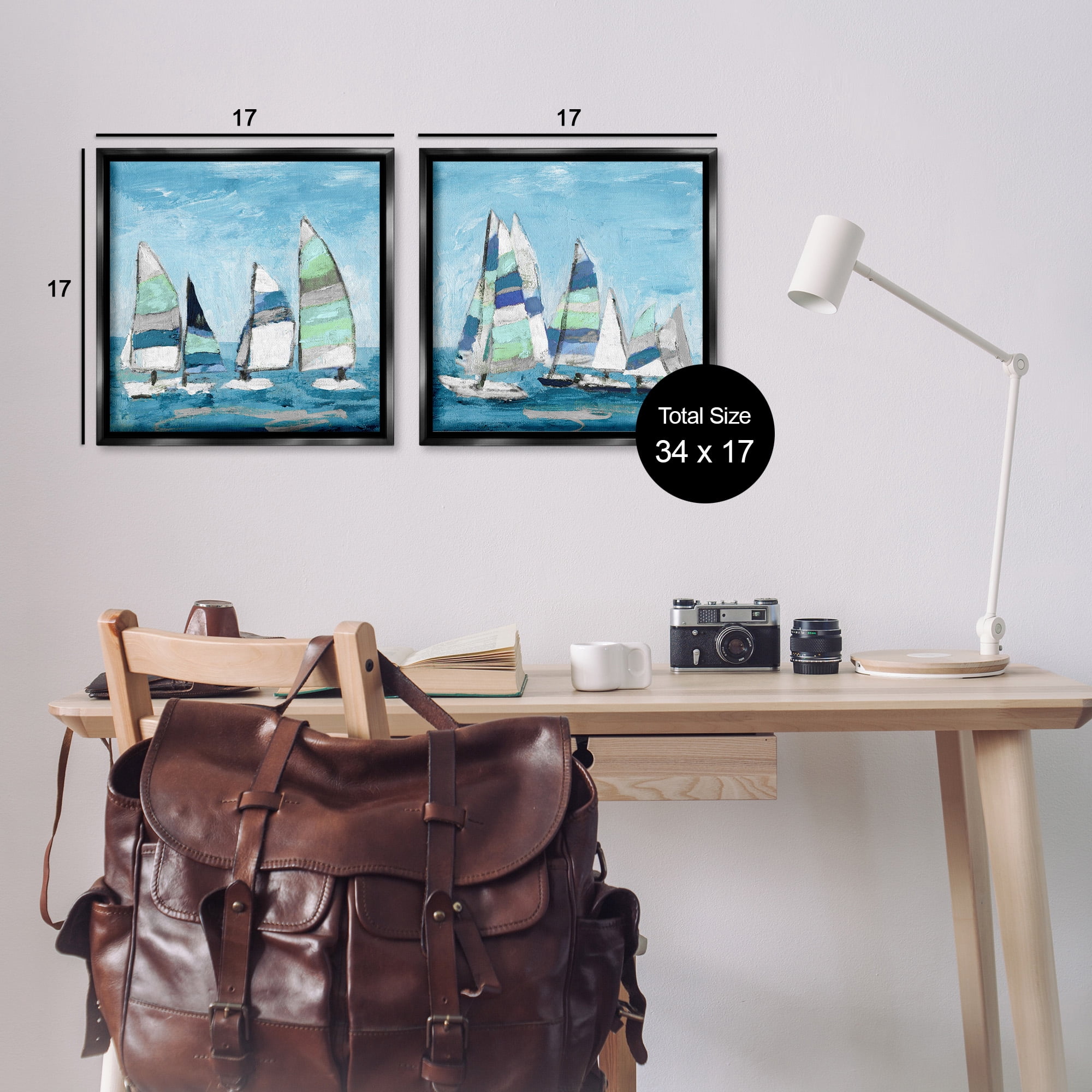 Stupell Industries Soothing Sailboats Drifting Marina Nature Painting Black Floater Framed Canvas Art Print Wall Art, 18 x 18, Set of 2