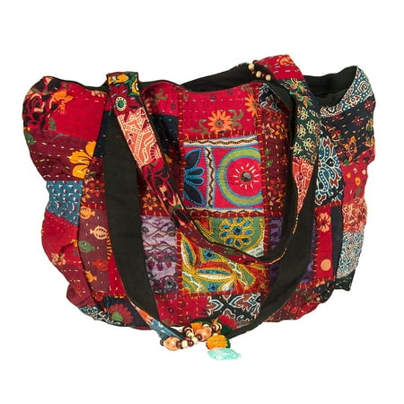 Tribe Azure Red Colorful Large Women Shoulder Bag Tote Market School Laptop Daily Casual Everyday Comfortable Boho (Red)