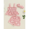 thumbnail image 4 of Musuos Toddler Girls Summer 3PCS Sets 3 6 12 18 24M 3 4Y Sleeveless Daisy Print Tank Tops Elastic Shorts Headband Sets, 4 of 9