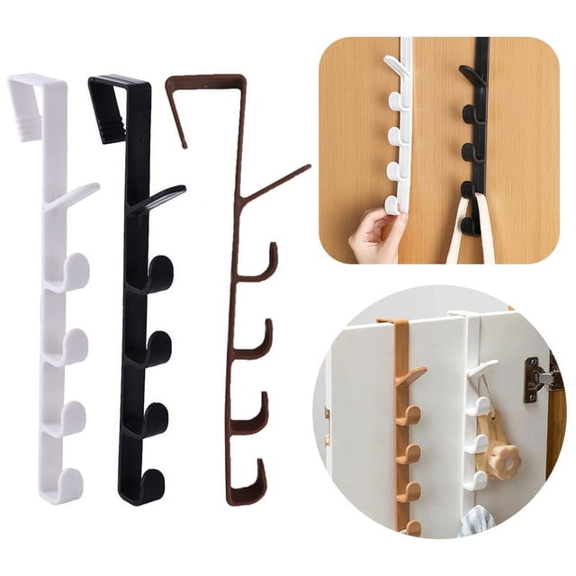 Gancho para colgar sobre la puerta, de plástico, para abrigos, batas, sombreros, bolsos y toallas, organizador de baño, toallero con 5 ganchos, color negro