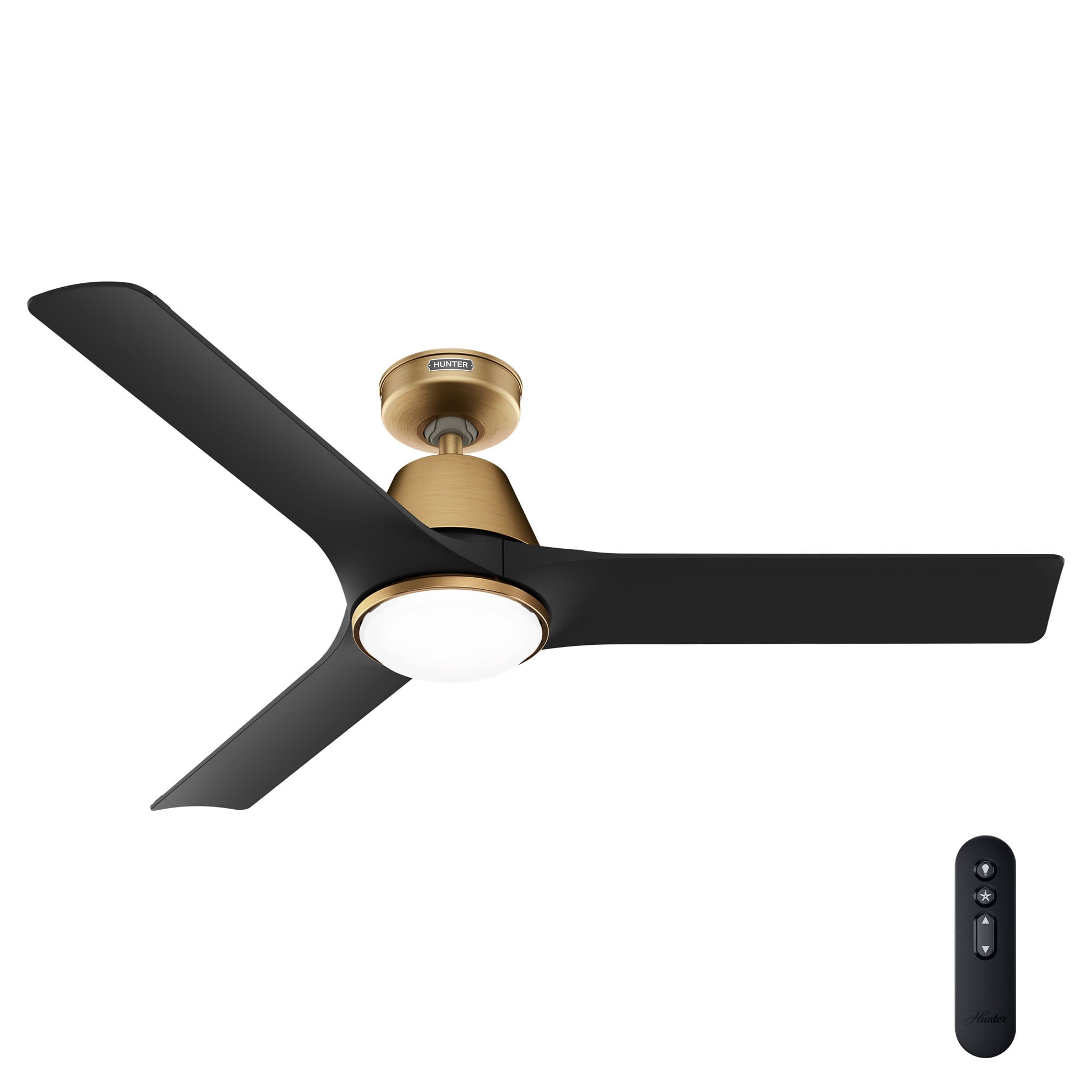 Hunter 52 inch Aeronaut Wi-Fi ENERGY STAR® Luxe Gold Damp Rated Ceiling Fan with LED Light Kit and Handheld Remote