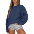 thumbnail image 1 of Chandail à Manches Longues pour Femmes, Col Rond Décontracté, Coupe Ample, Chandail à Capuche, Polaire, Automne, 1 of 6