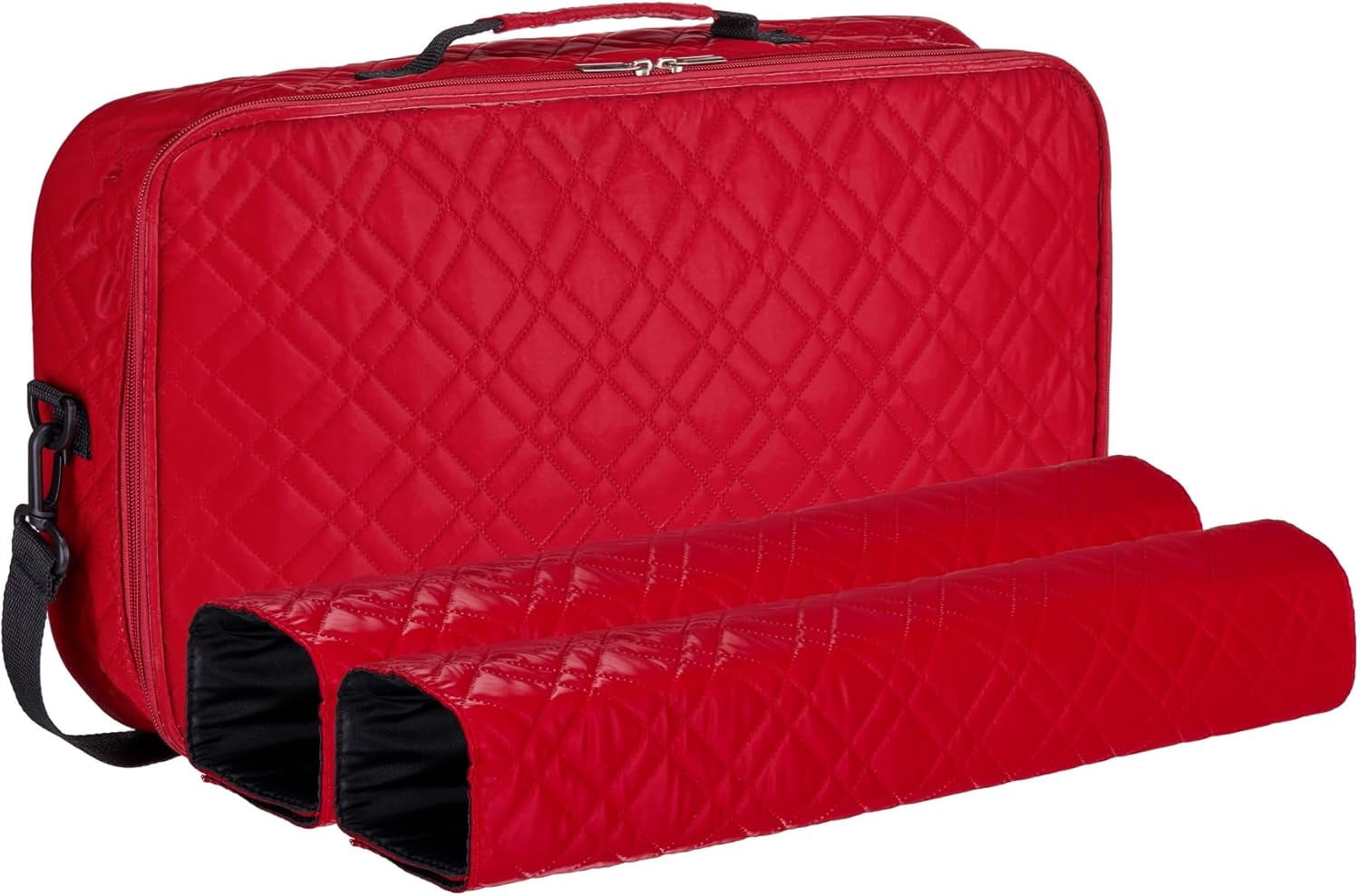 American Mahjong Set “Red - Quilted PU Leather Carrying Bag with Shoulder Strap & Handles, All-in-One Tile Racks with Pushers, 166 Engraved Tiles, Dice, Bettor, Extra Tiles & Instructions