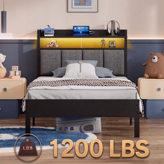 Z-hom Storage Metal Platform Bed Frames with LED Light, Twin