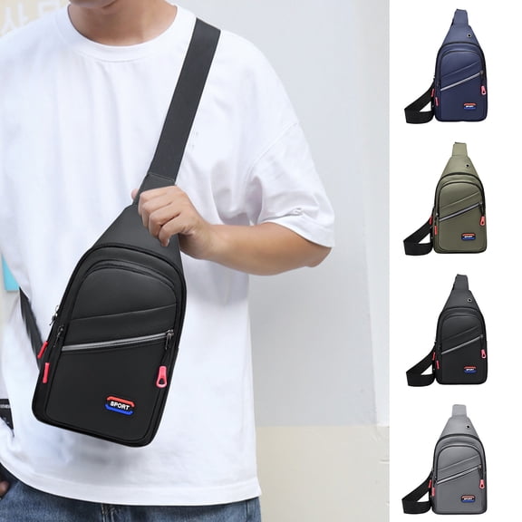 RFUGUG Crossbody Bag for Men, Adjustable Strap Waterproofing Chest Bag, Large Capacity Multi Layer Nylon Shoulder Bag With Earphone Hole for Hiking Camping Outdoor Trip Sports