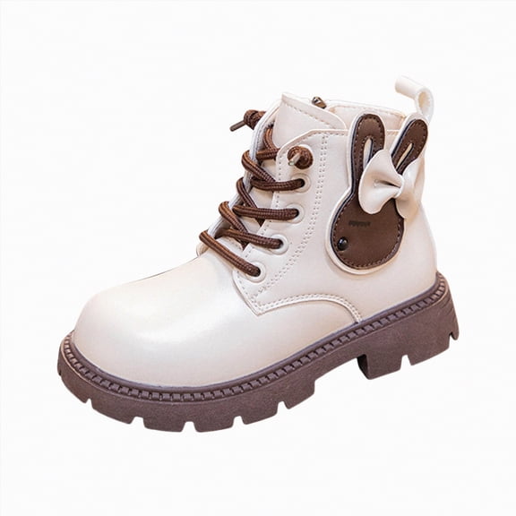 Gvdentm Girls Black Boots Size 2 Girls Ankle Boots Short Booties Side Zipper Riding Boot Low Heels Dress Boot Shoes for Kids(Beige,12.5)