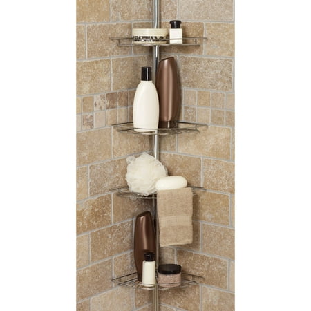 White Wood Caddy - Bathtub Corner Caddy, 4-shelf, White, Zenith, 2114W