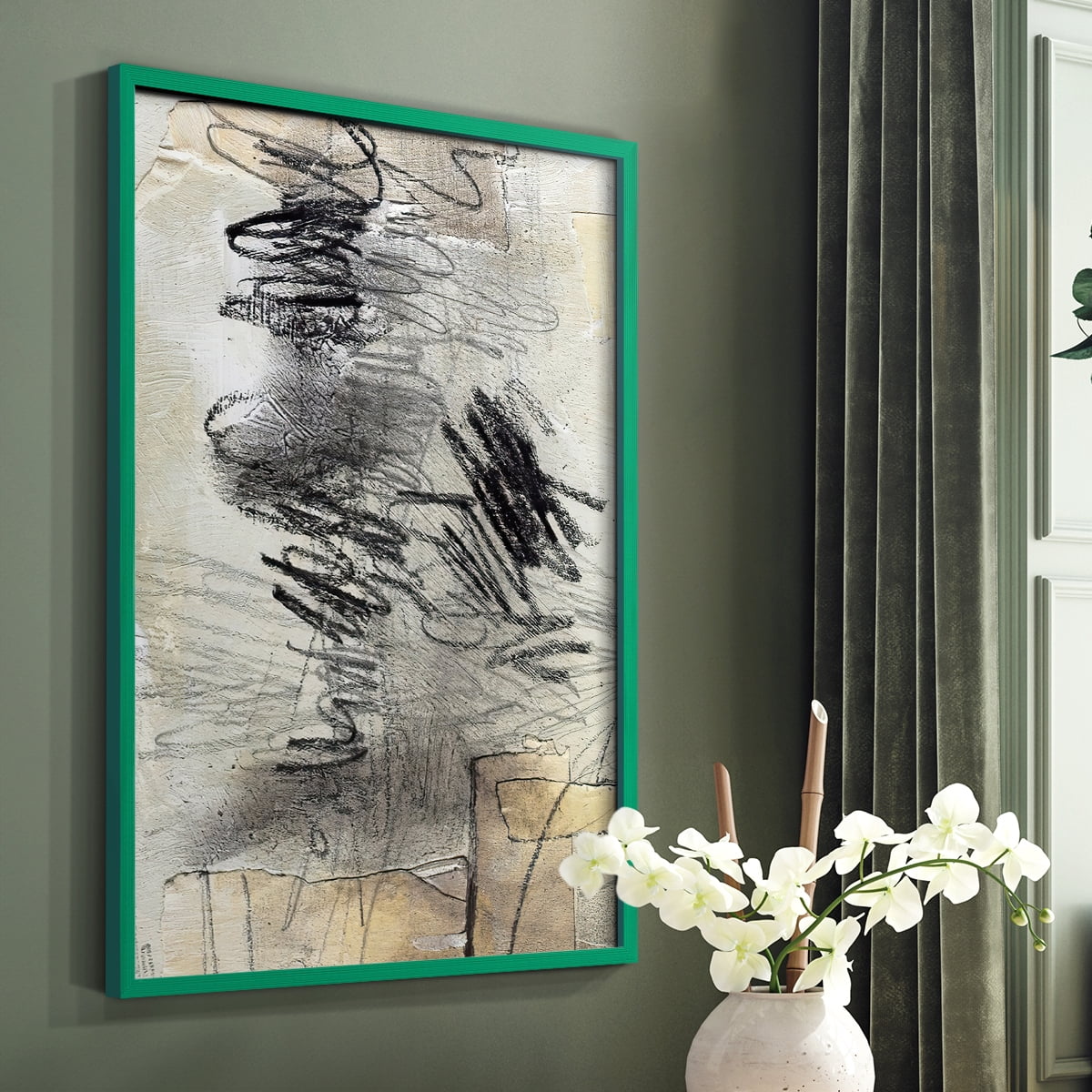 Masked Notes II Framed Print in Green Solid Wood Framed Print No Nail Hanging