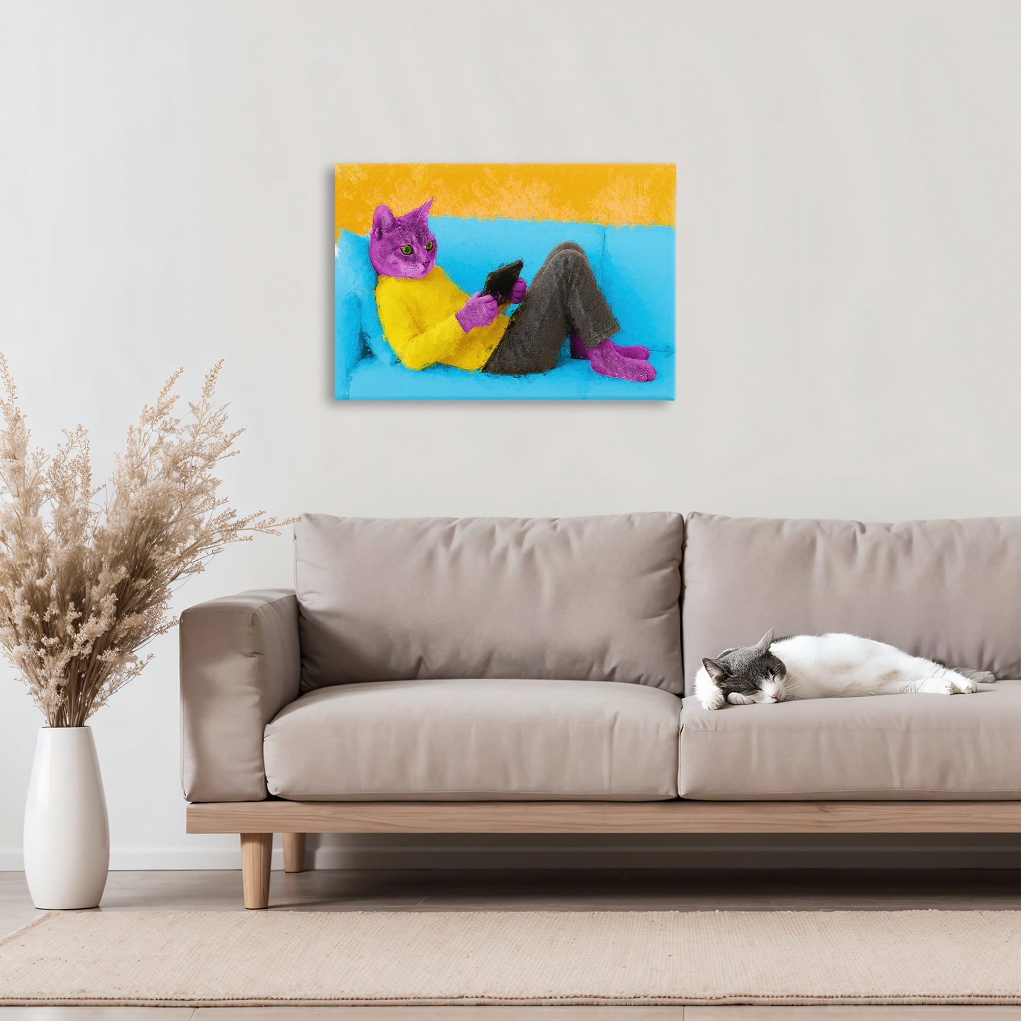 Stupell Industries Vibrant Cat Playing Game Canvas Wall Art, design by Sean Parnell