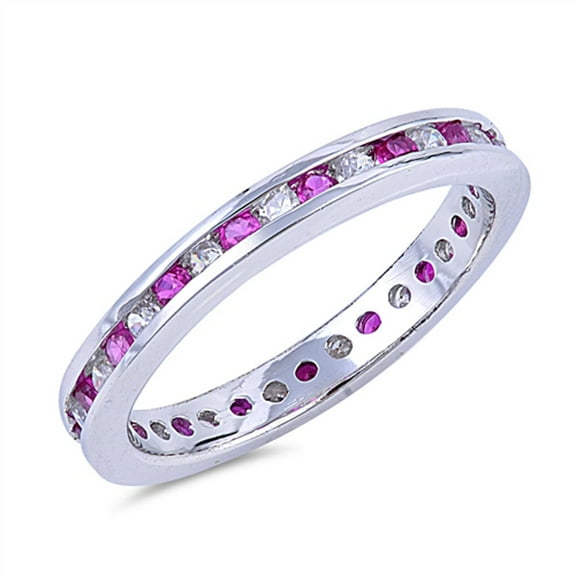 Pink Cubic Zirconia Eternity Stackable Thin Ring .925 Sterling Silver Band Jewelry Female Size 8