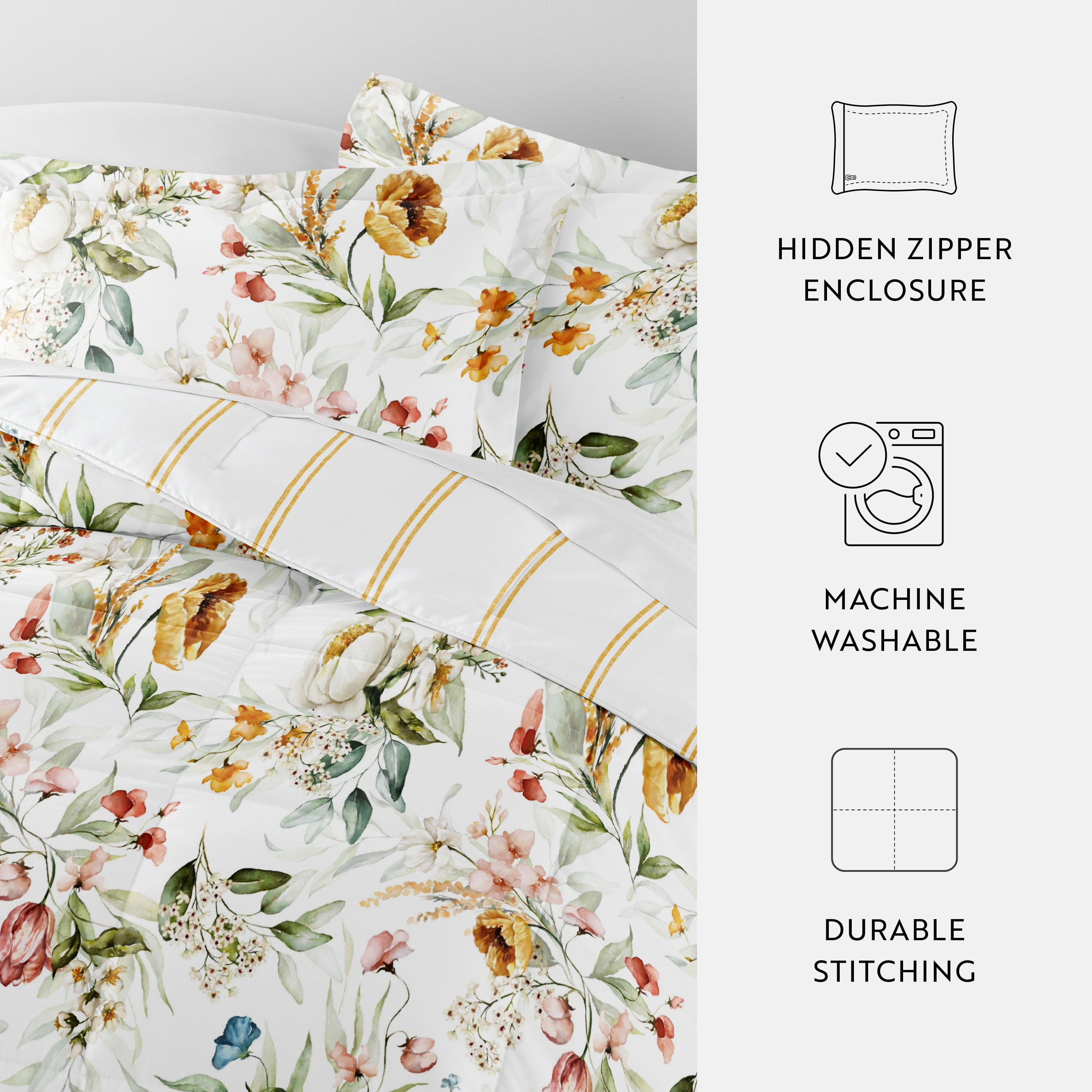 Noble Linens Down Alternative Chintz Floral Stripe Clay Reversible Comforter Set