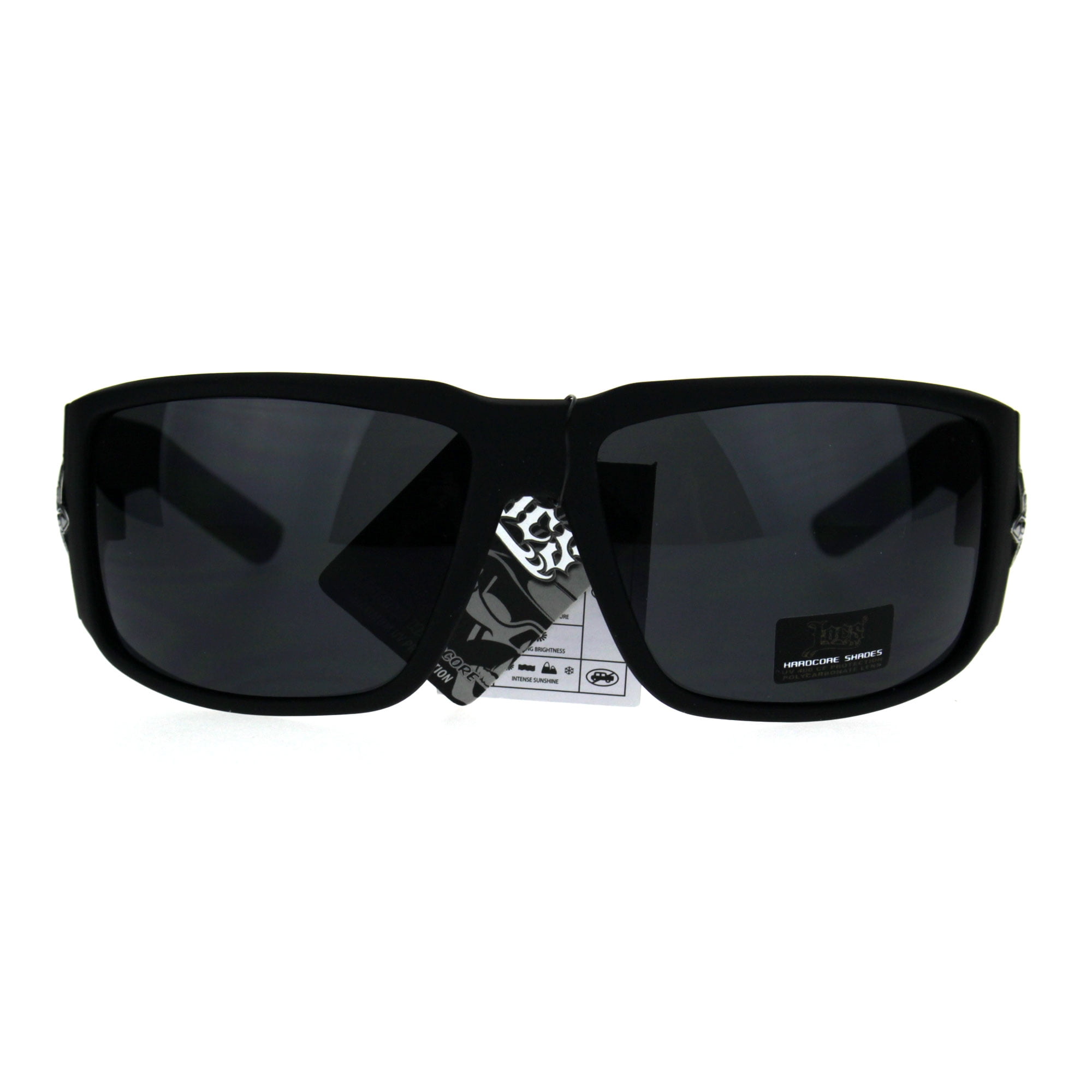 Mens Cholo Skull Logo Locs Large Rectangular Biker Sunglasses Matte Black
