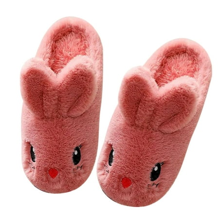 

EUBUY Winter Warm Furry Bunny Slippers Cute Cosy Fluffy Indoor Household Cotton Shoes Red for Size 34/35