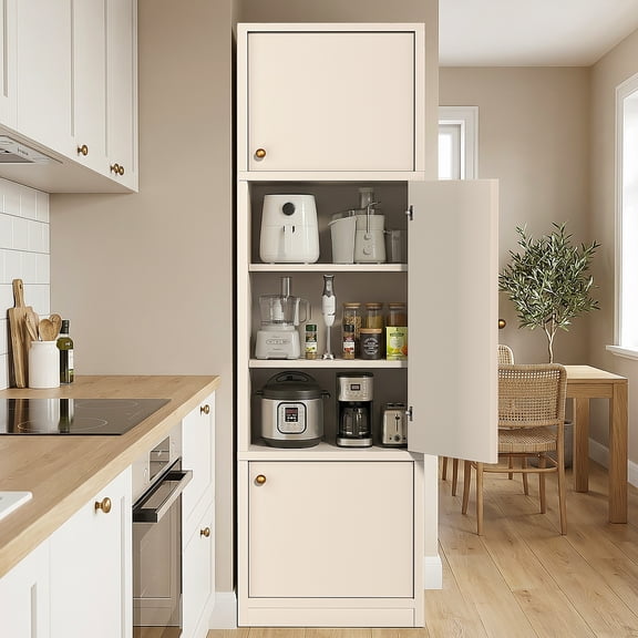 OMCHOM 71" Tall Storage Cabinet with 3 Doors & 5 Shelves,Pantry Cabinet for Kitchen,Living Room,Entryway,Home Office,White