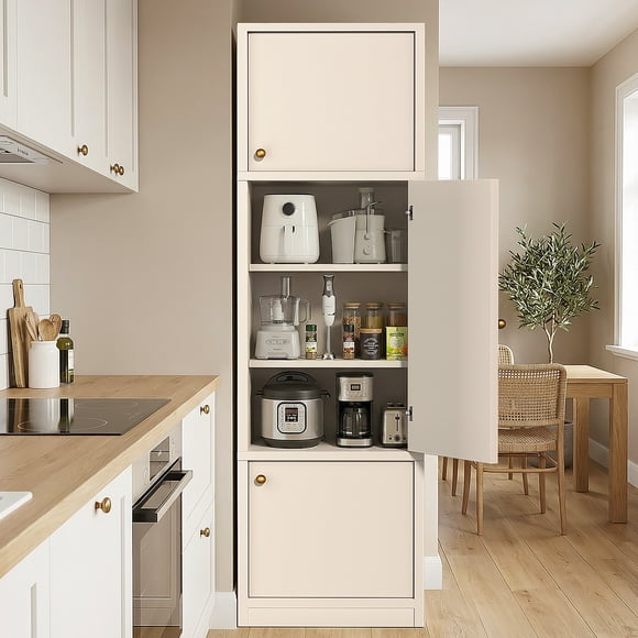 OMCHOM 71" Tall Storage Cabinet with 3 Doors & 5 Shelves,Pantry Cabinet for Kitchen,Living Room,Entryway,Home Office,White