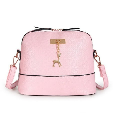 

QWZNDZGR PU Leather Women Shoulder Bag Female Deer Toy Pendant Handbags Girl Small Crossbody Bag Fashion Shell Shape Messenger Bag Bolsos
