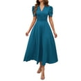 thumbnail image 1 of Robe Maxi à Manches Courtes pour Femmes - Robe d'Invité de Mariage à Manches Bouffantes Col en V, Taille Haute Robe de Soirée Formelle, S-TG, 1 of 6