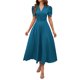 thumbnail image 1 of Vestido largo de manga corta para mujer: vestido de invitada de boda con cuello en V y mangas abullonadas, vestido de noche formal de cintura alta, tallas S-XL, 1 of 7