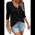 thumbnail image 2 of Blusa de Otoño con Cuello en V, Larga, Cuello Halter y Botones, Informal, Elegante, de Punto Gofre para Mujer. Negro XXL, 2 of 7