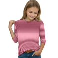 thumbnail image 4 of Abcomgle Girls Tops Size 10-12 Crewneck Striped Toddler T-Shirt Summer 3/4 Sleeve Toddler Girls T-Shirts Fashion Cotton Toddler Tops Girls, 4 of 5