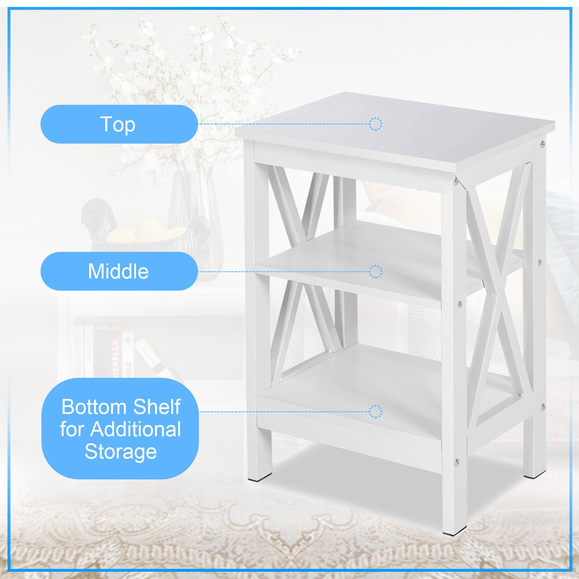 VECELO Javlergo Set of 2 Nightstand Bedside Table, Modern Small Side End Table with Open Storage Shelves White
