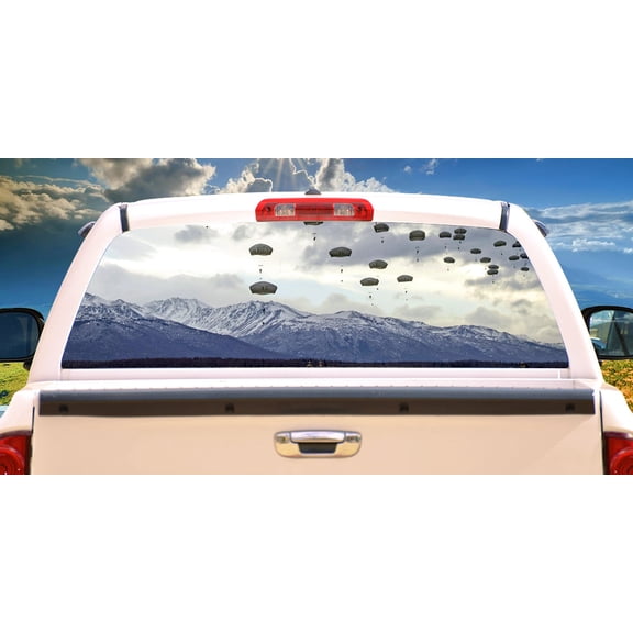 TOUCHING DOWN Rear Window Graphic truck view thru vinyl decal back