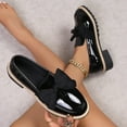 thumbnail image 6 of Black Women's Solid Color Glossy Leather Loafers Bow Detail Round Toe Low Heel Small Leather Casual Shoes Suitable for All Seasons Size 5.5, 6 of 9