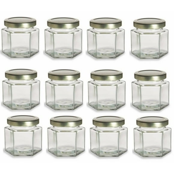 Nakpunar 12 pcs 4 oz Hexagon Glass Jars with Gold Lids - 120 ml