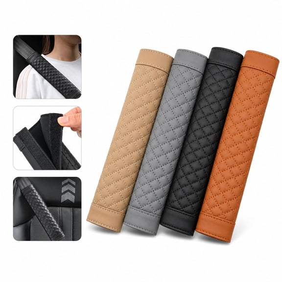Seat Belt Cover for Car, 4 Pack Leather Look Seat Belt Shoulder Pad, Sheepskin Pattern Anti-Slip Seat Belt Cushion for Auto Interior, 4 Colors