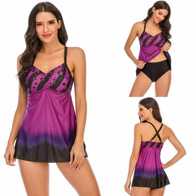 HAWEE Swimsuits for Women Two Piece Bathing Suits Tummy Control Swimsuit Modest Tankini V-Neck Swim Dress