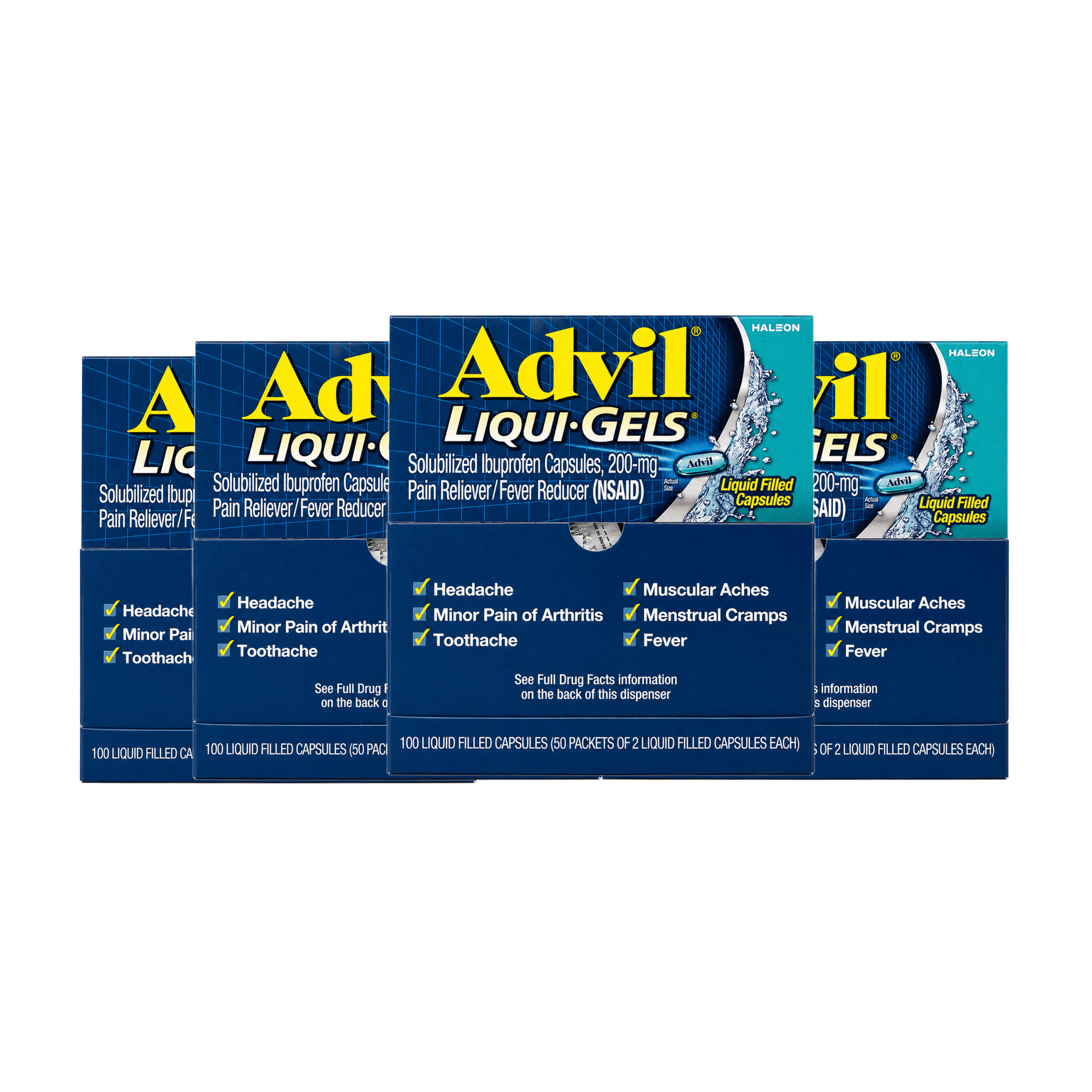 Advil Liqui-Gels Pain Reliever, 200mg Ibuprofen, 100 Liquid-Filled Capsules, 2-Pack Dispenser 4 Pack