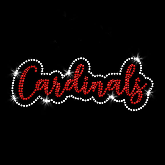 Red Cardinals Script Sparkly Bling Clear Crystals Iron-on Rhinestone Transfer by JCS Rhinestones