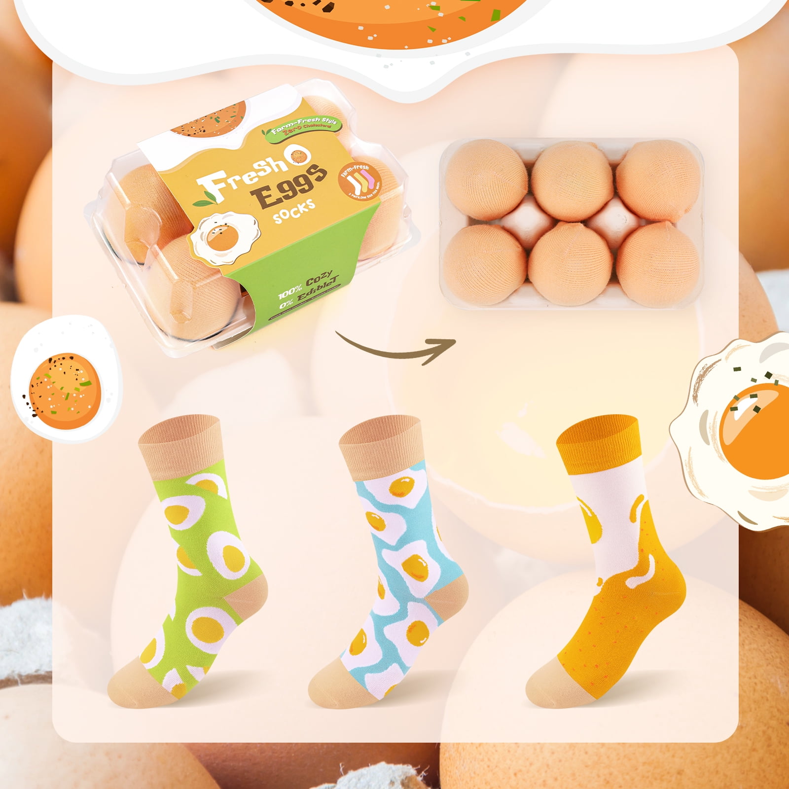 Funny Egg Cartons Socks-Unique Gag Gifts for Men Women Teen Boys - Novelty Funky Cool Crazy Silly Food Socks Box- Birthday Easter Fathers Day Fun Gifts for Him Dad Valentine Stocking Stuffer -3 pairs