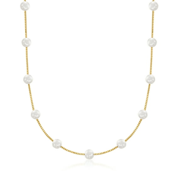 Ross-Simons 6-6.5mm Cultured Pearl Station Necklace in 18kt Gold Over Sterling, Women's, Adult