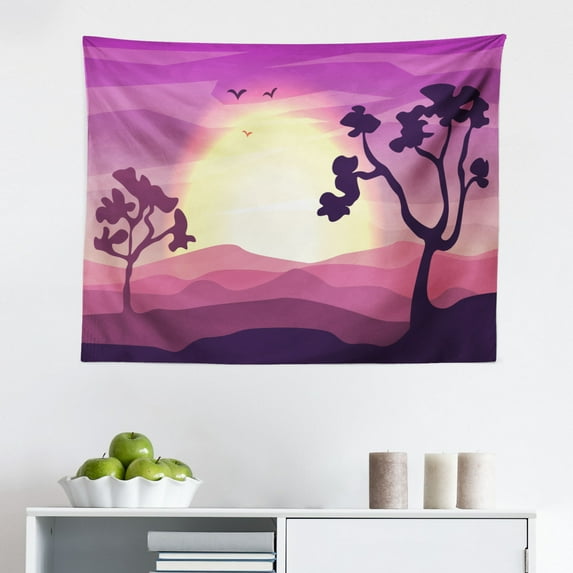 City Park Trees Tapestry, Bicycle Stairs Bird Nest Silhouette Print, Fabric Wall Hanging Decor for Bedroom Living Room Dorm, 2 Sizes, Multicolor, by Ambesonne
