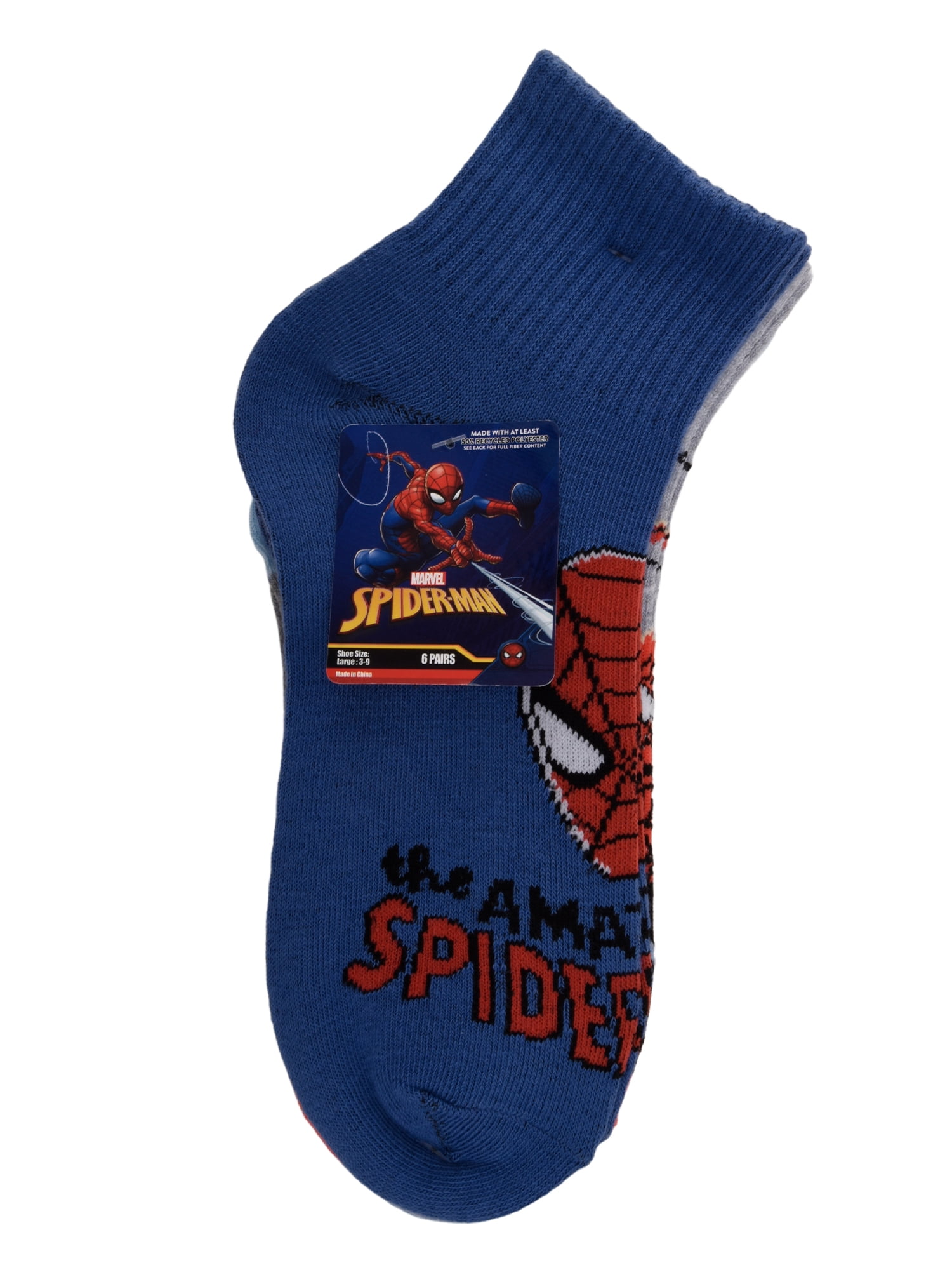 Spiderman Ankle Socks, 6-Pack, Boys Sizes L Boys
