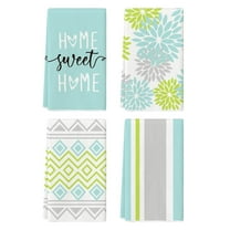 Sm:)e Boho Cyan Green Stripes Dish Towels, 4 Count