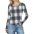 thumbnail image 1 of HongQid Longues T-Shirt à Manches Extensible Col Rond Côtelé Ajusté Décontracté Basique pour Femmes, 1 of 6