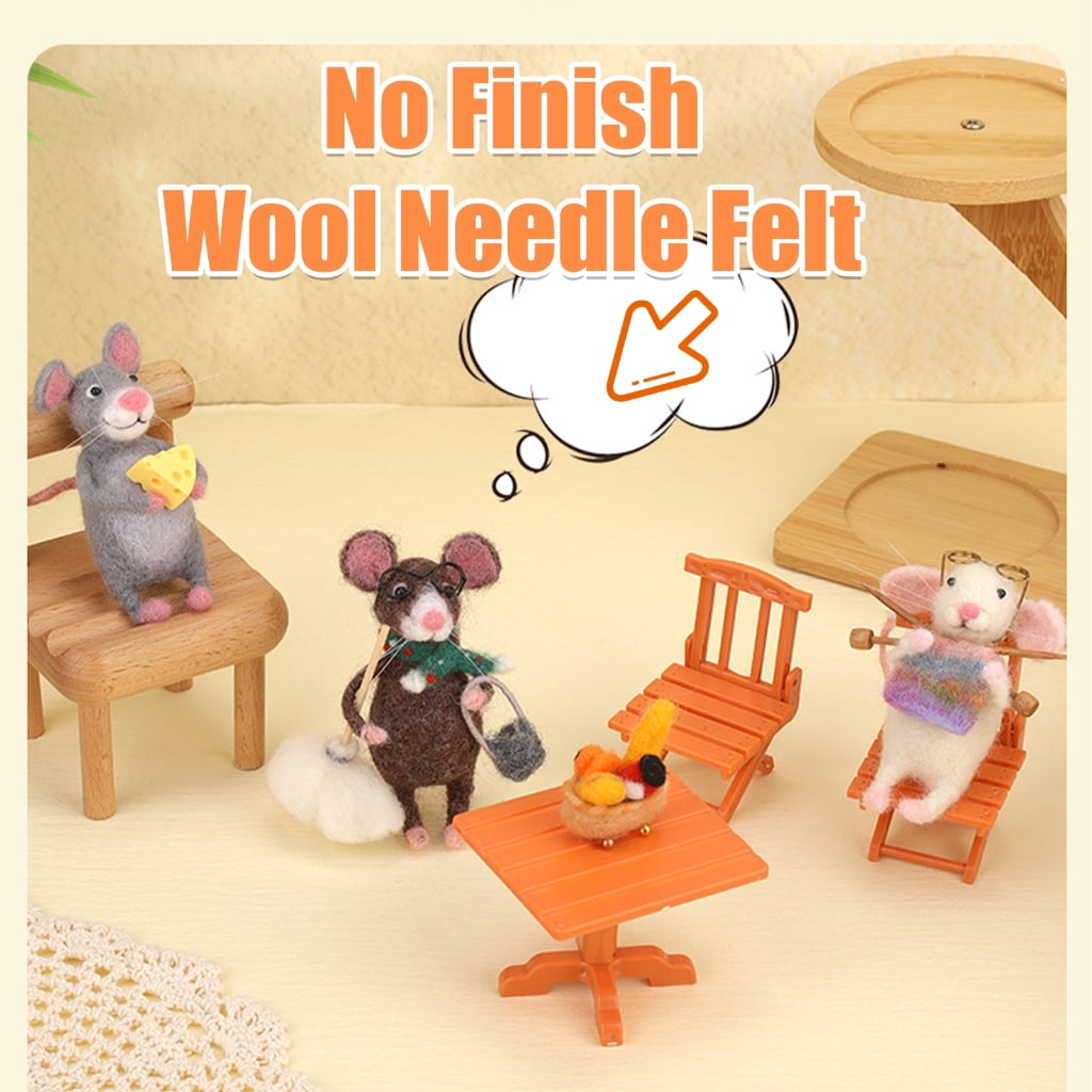 JZROCKER Beginner Needle Felting Set Mouse Family Wool Felted Set with Instruction Felting Needle Wool Roving Wood Handle