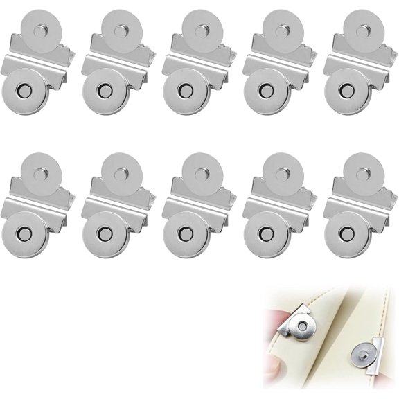 Eosraffa 10 Pairs Magnetic Snaps for Purses and Totes, No-Sew Metal Snap Buttons Closures for Bags, Clothing, DIY Crafts (Silver)