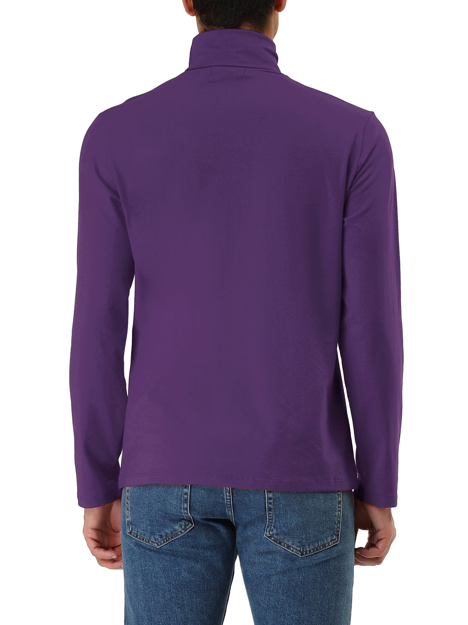 Unique Bargains Men's Pullover Lightweight Long Sleeve Top Turtleneck T-Shirt 46 Dark Purple