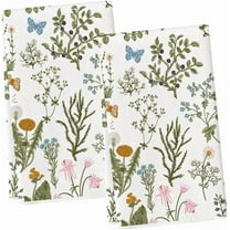 Wildflowers Floral Spring Kitchen Towels Dish Towels, 18x26 Inch Seasonal Summer Butterfly Decoration Hand Towels Set of 2