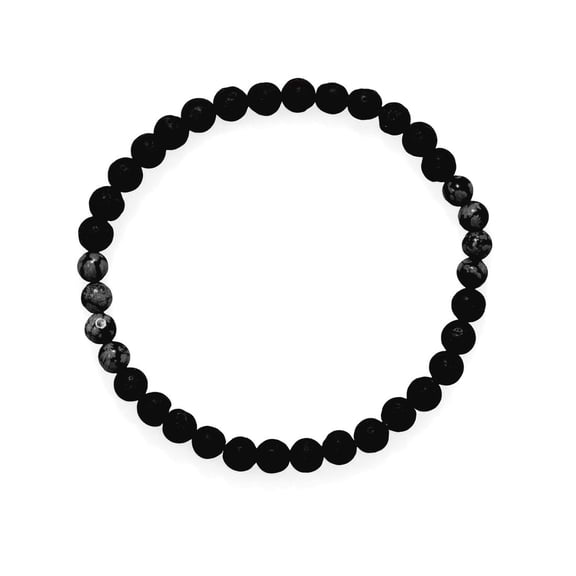 8 Black-Lava and Snowflake Obsidian Stretch Bracelet 8 Inch Mens is 6.5mm is 6mm. Link Bracelet for Men
