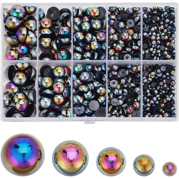 1 caja de 70 g de perlas de base plana para uñas, de 4 a 12 mm, negras, cabujones de base plana de plástico a granel, mini perlas semicirculares de varios tamaños para maquillaje.