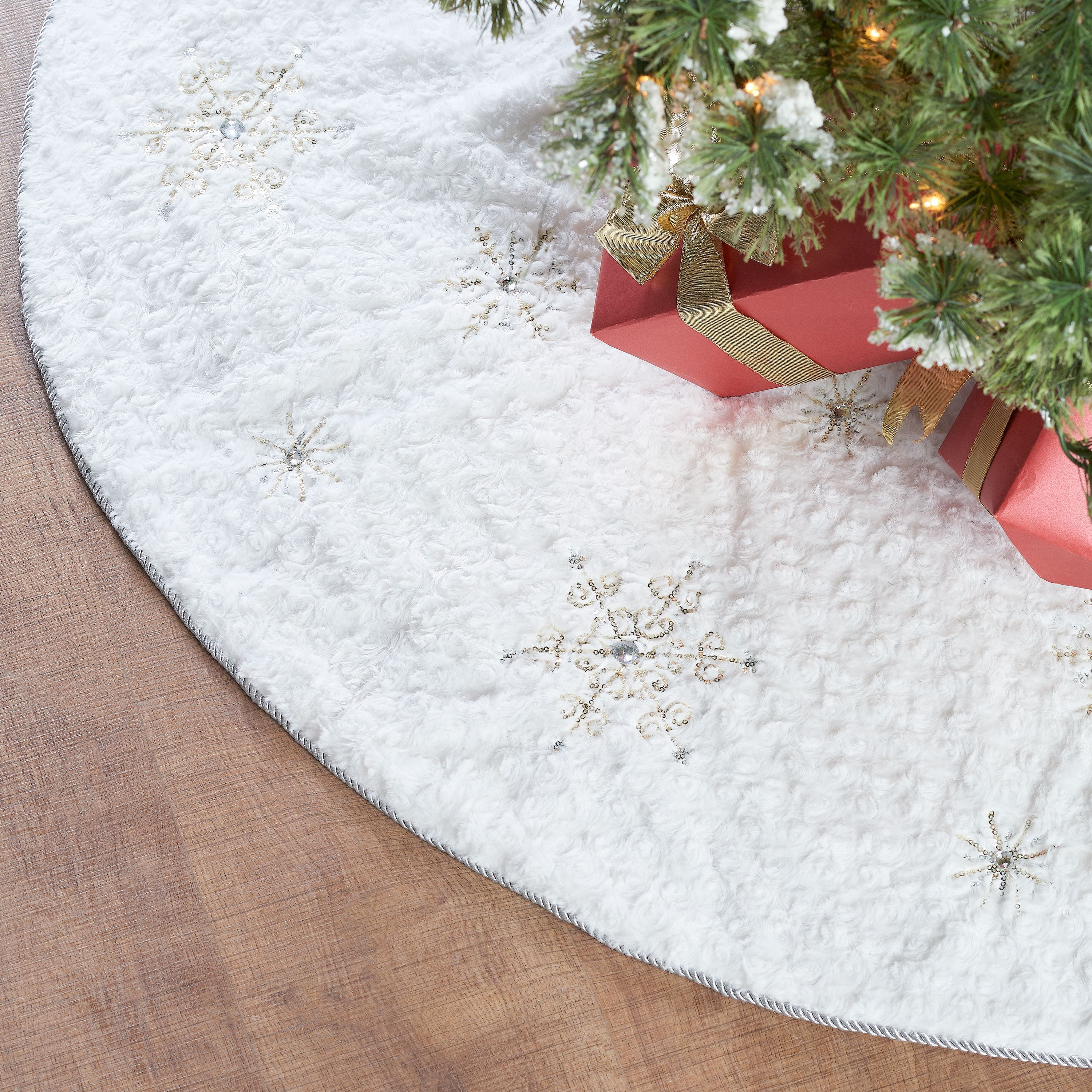 Supefriendly 122cm Snowflake Christmas Tree Skirt Ornaments Floor Mat Cover Xmas Party Decor